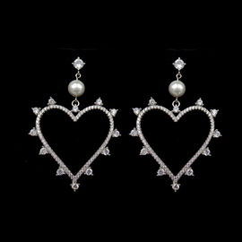 Korean Japanese Style 925 Silver Zircon Drop Earrings / Symmetry Pearl Shell Dangle Earrings